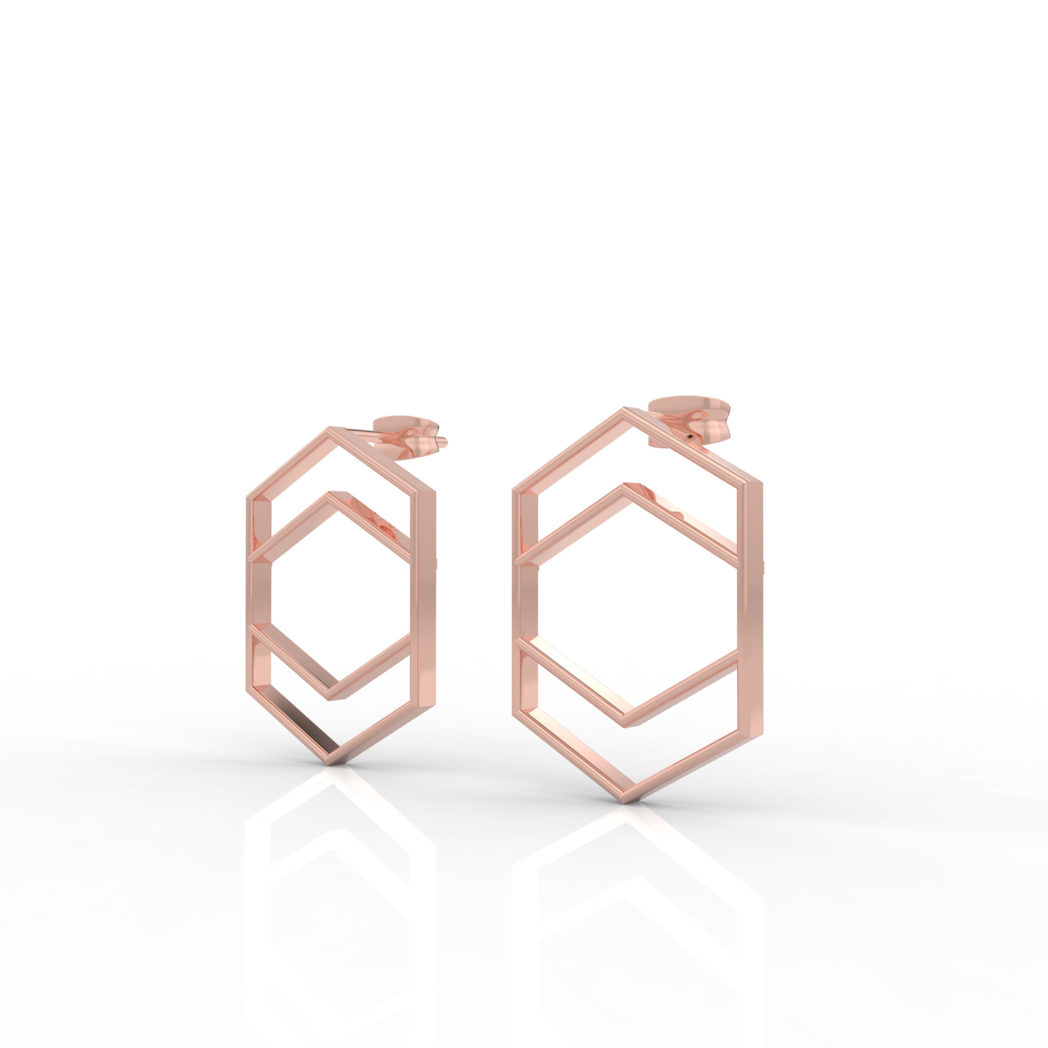 Hexagon Chic Gold Plated Earrings, Hallmarked 925 Sterling Silver sterlyn 925