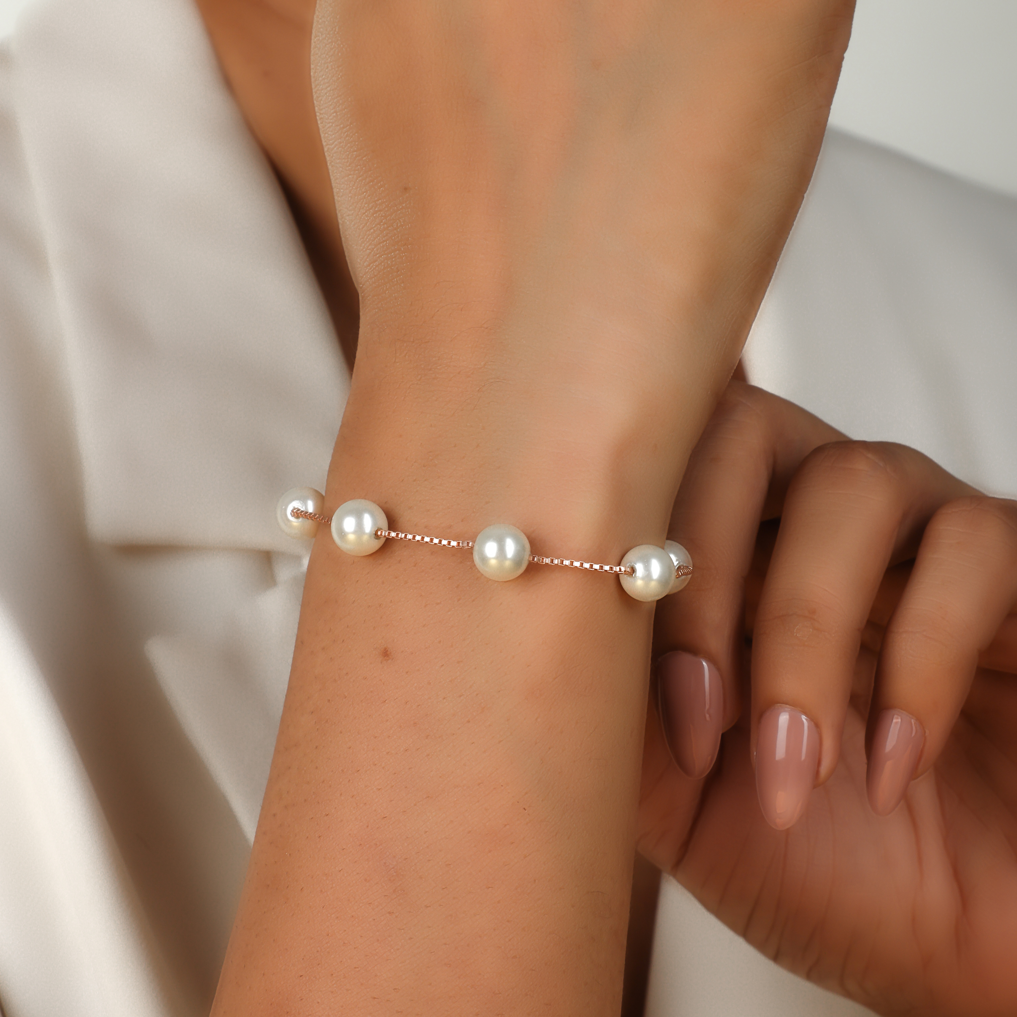 Modern Pearl Station Chain Bracelet For Girlfriend, Hallmarked 925 Sterling Silver sterlyn 925