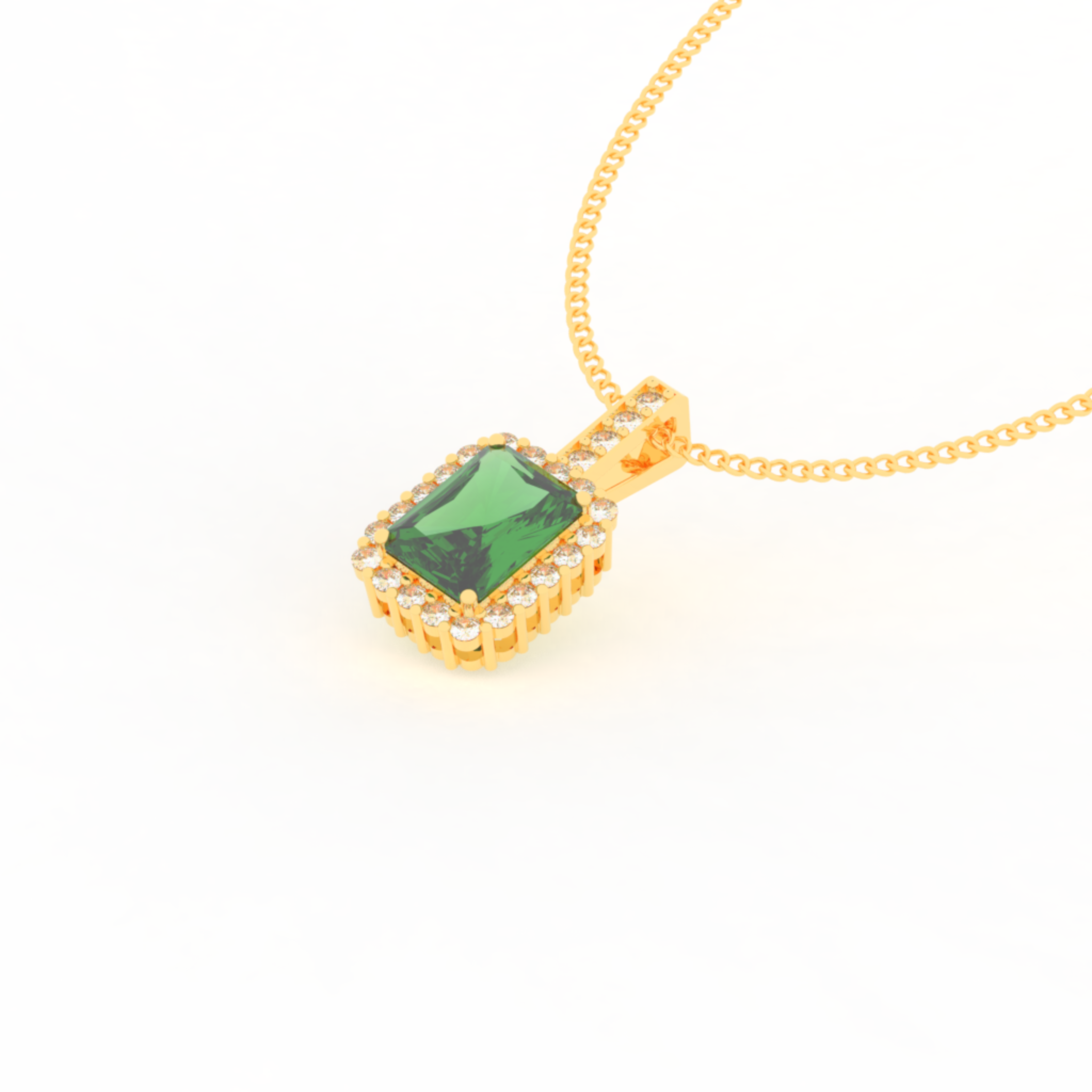 Octagon Cut Emerald Halo Pendant With Chain, Hallmarked 925 Sterling Silver sterlyn 925