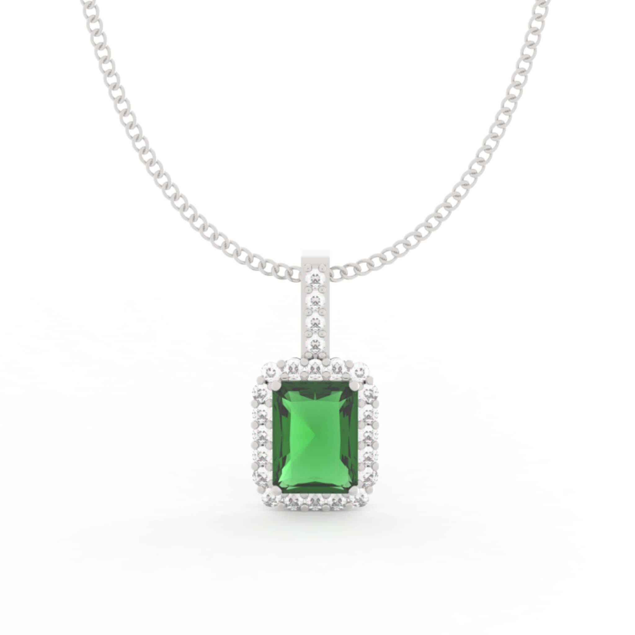 Octagon Cut Emerald Halo Pendant With Chain, Hallmarked 925 Sterling Silver sterlyn 925