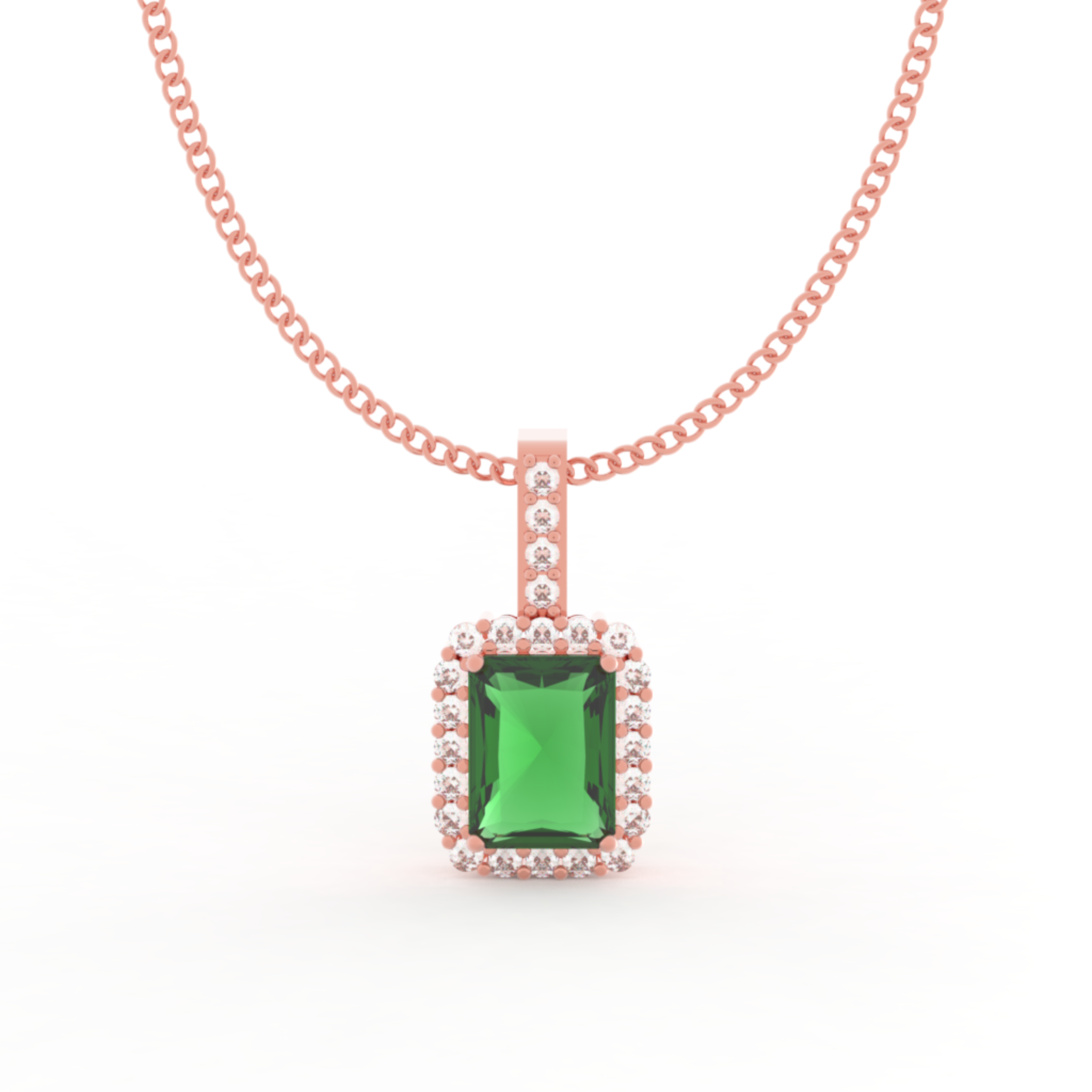 Octagon Cut Emerald Halo Pendant With Chain, Hallmarked 925 Sterling Silver sterlyn 925