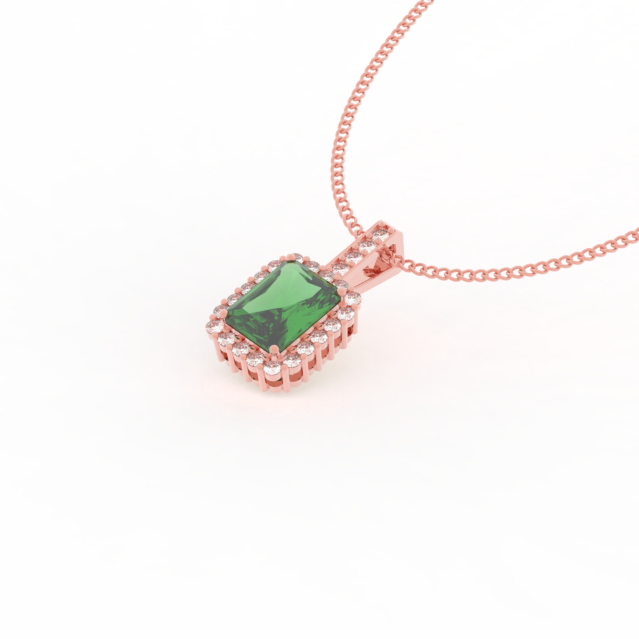 Octagon Cut Emerald Halo Pendant With Chain, Hallmarked 925 Sterling Silver sterlyn 925