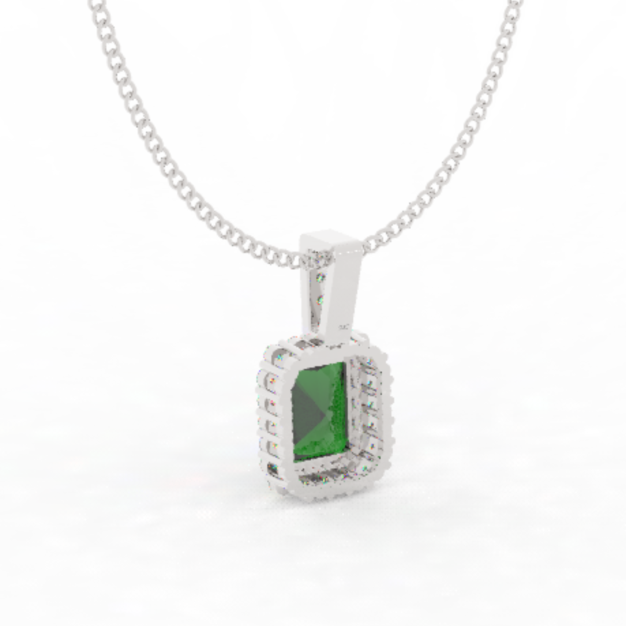 Octagon Cut Emerald Halo Pendant With Chain, Hallmarked 925 Sterling Silver sterlyn 925