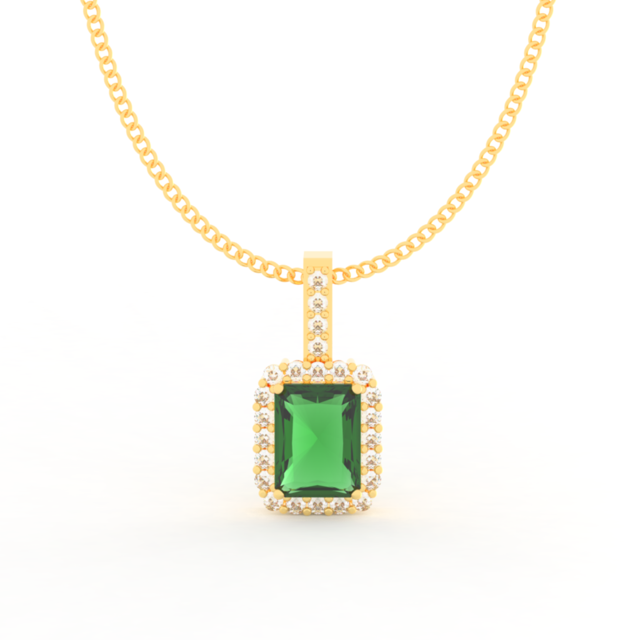 Octagon Cut Emerald Halo Pendant With Chain, Hallmarked 925 Sterling Silver sterlyn 925