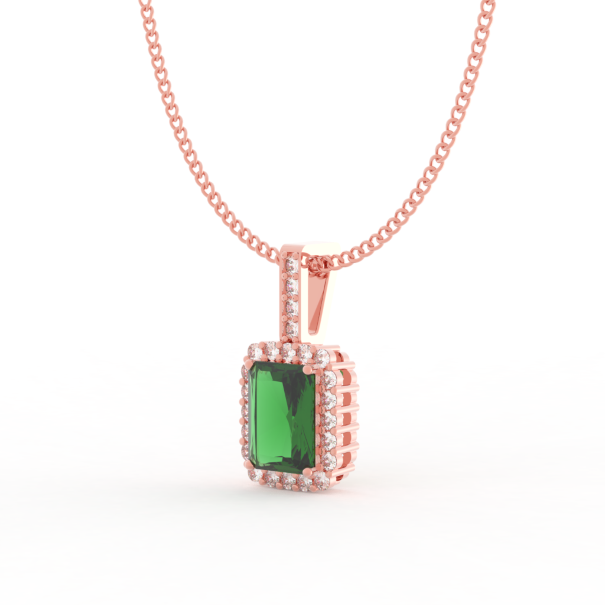 Octagon Cut Emerald Halo Pendant With Chain, Hallmarked 925 Sterling Silver sterlyn 925