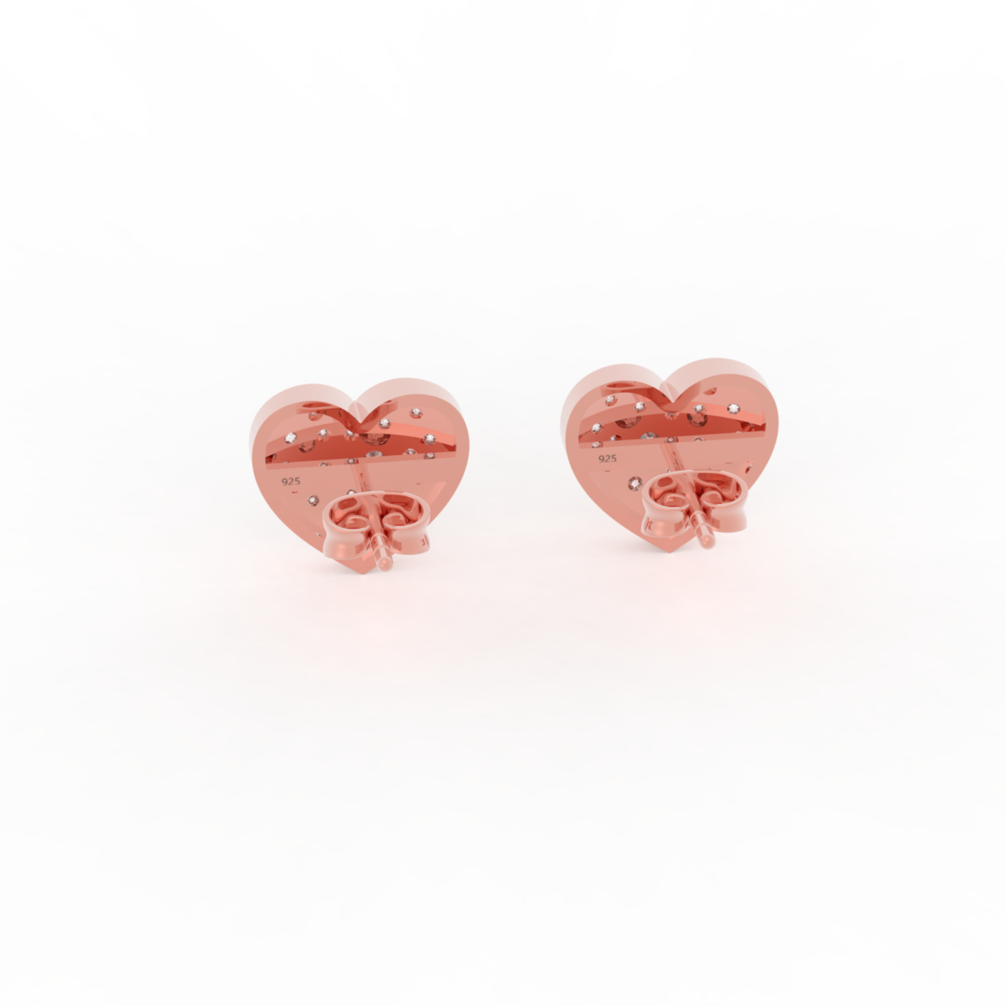 Pave Diamond Heart Shape Stud Earrings- Hallmarked 925 Sterling Silver sterlyn 925