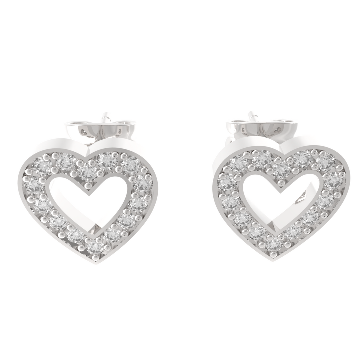 Pave Heart Shape Open Stud Earrings, Hallmarked 925 Sterling Silver sterlyn 925