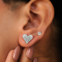 Pave Textured Heart Stud Earrings, Hallmarked 925 Sterling Silver sterlyn 925