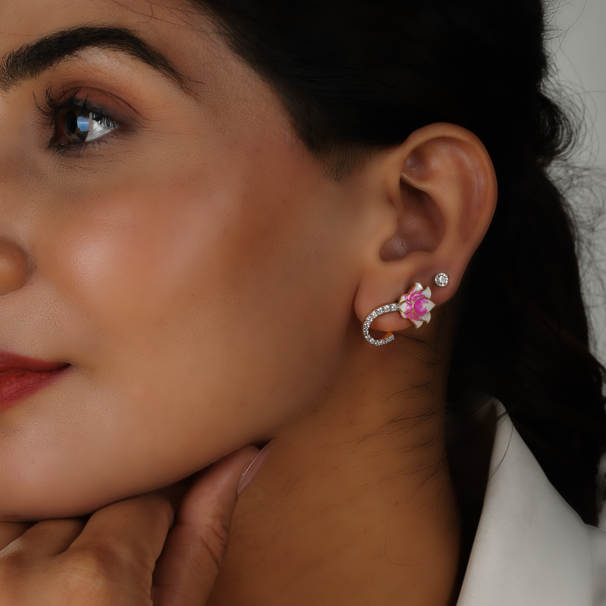 Pink Brahma Kamal Stud Earrings For Diwali Gifting, Hallmarked 925 Sterling Silver sterlyn 925