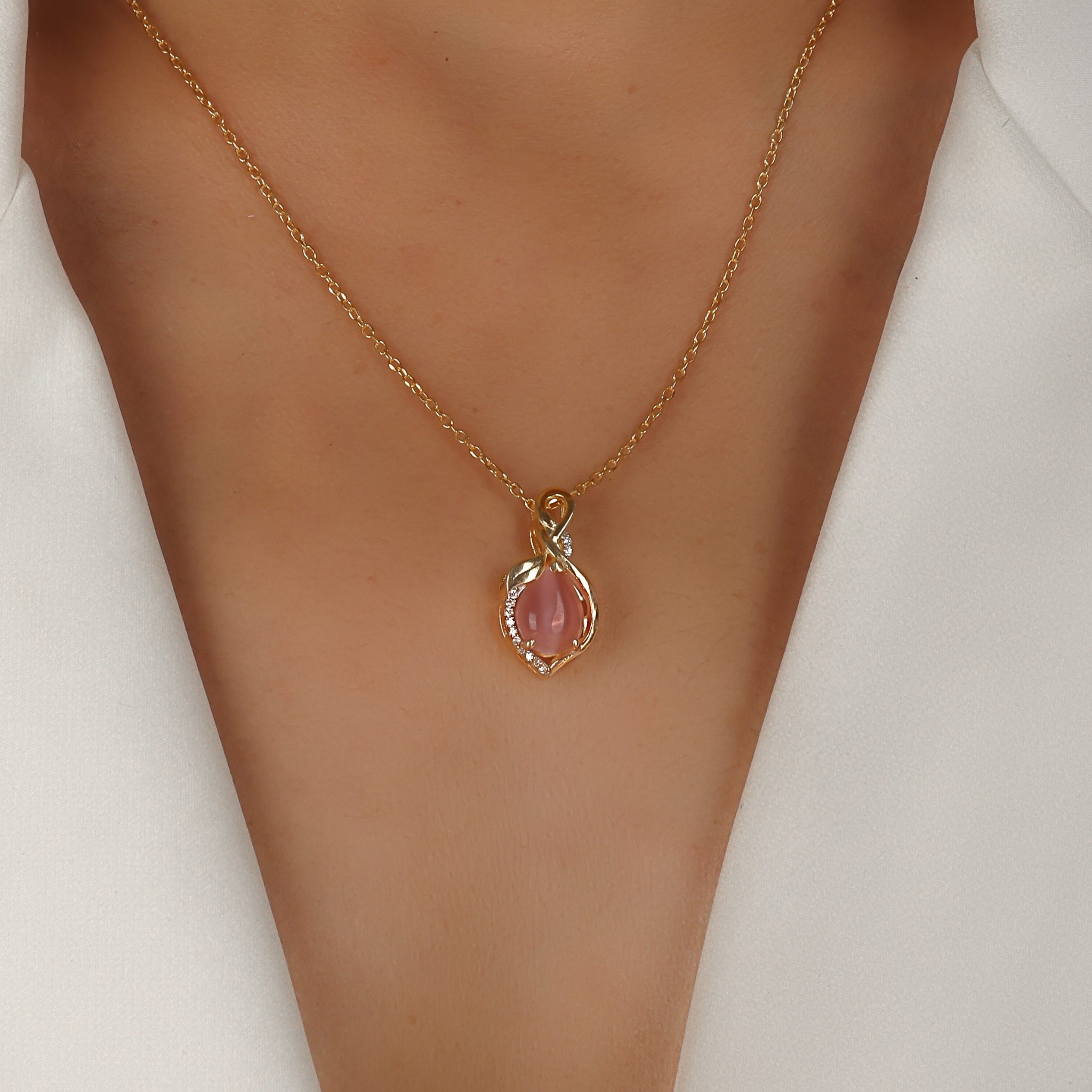 Pink Crystal Pendant With Chain Necklace, Hallmarked 925 Sterling Silver sterlyn 925