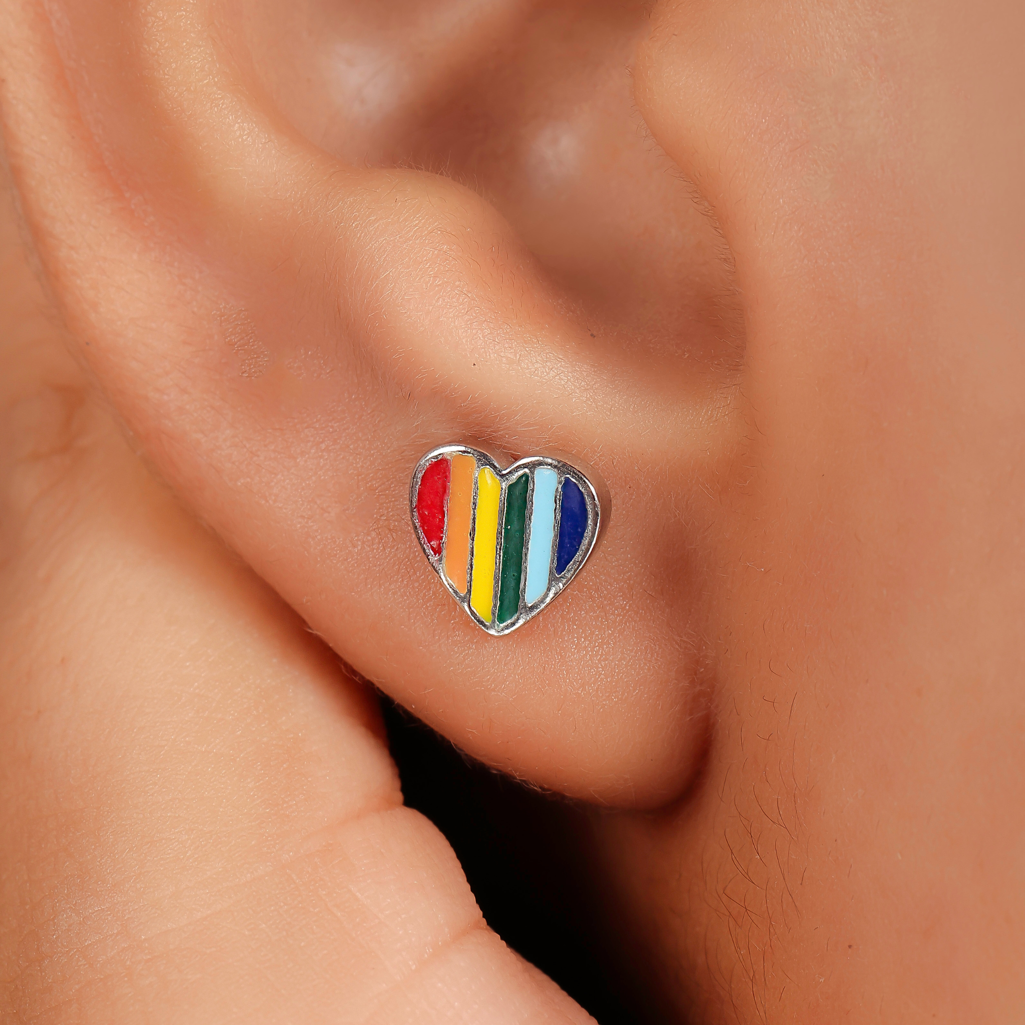 Rainbow Enamel Heart Shape Pride Stud Earrings, Hallmarked 925 Sterling Silver sterlyn 925