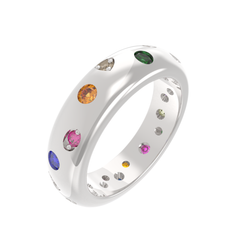 Rainbow Gemstone Wedding Dome Band, Hallmarked 925 Sterling Silver sterlyn 925