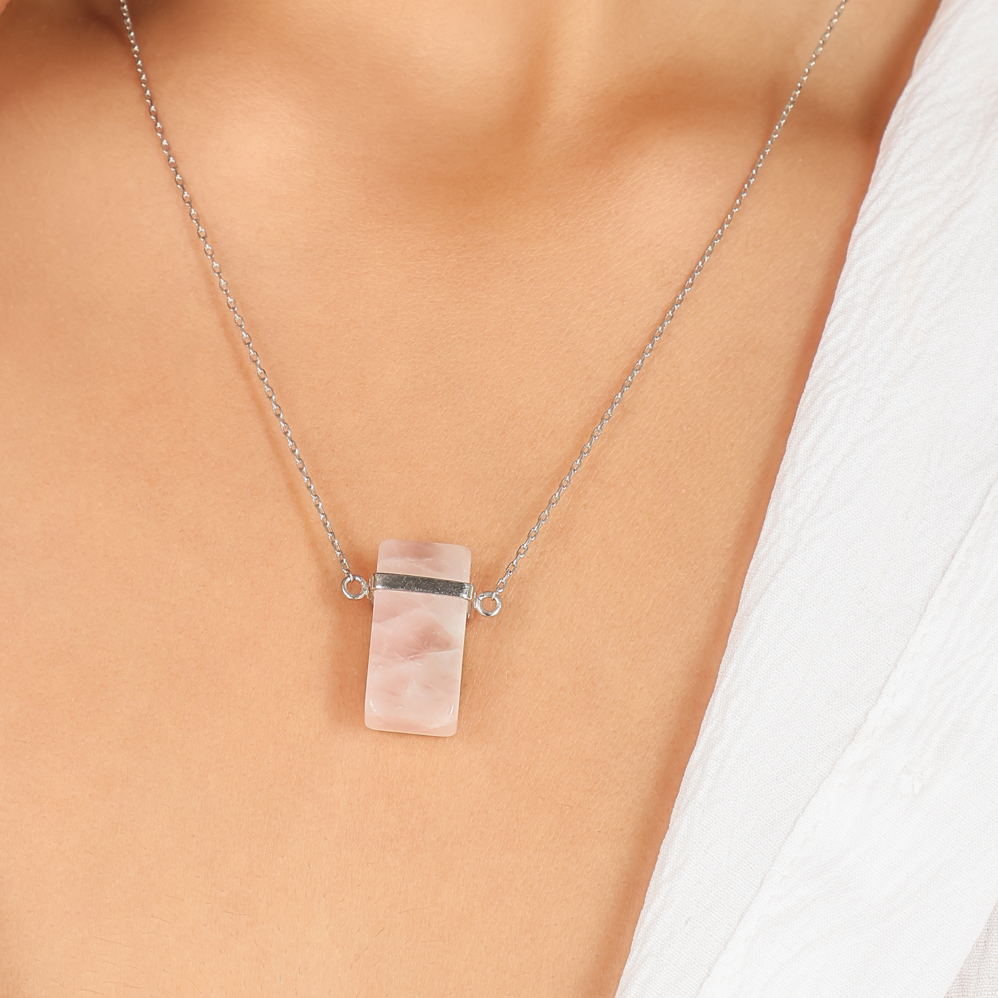 Rose Pink Bar Stone Pendant With Chain, Hallmarked 925 Sterling Silver sterlyn 925