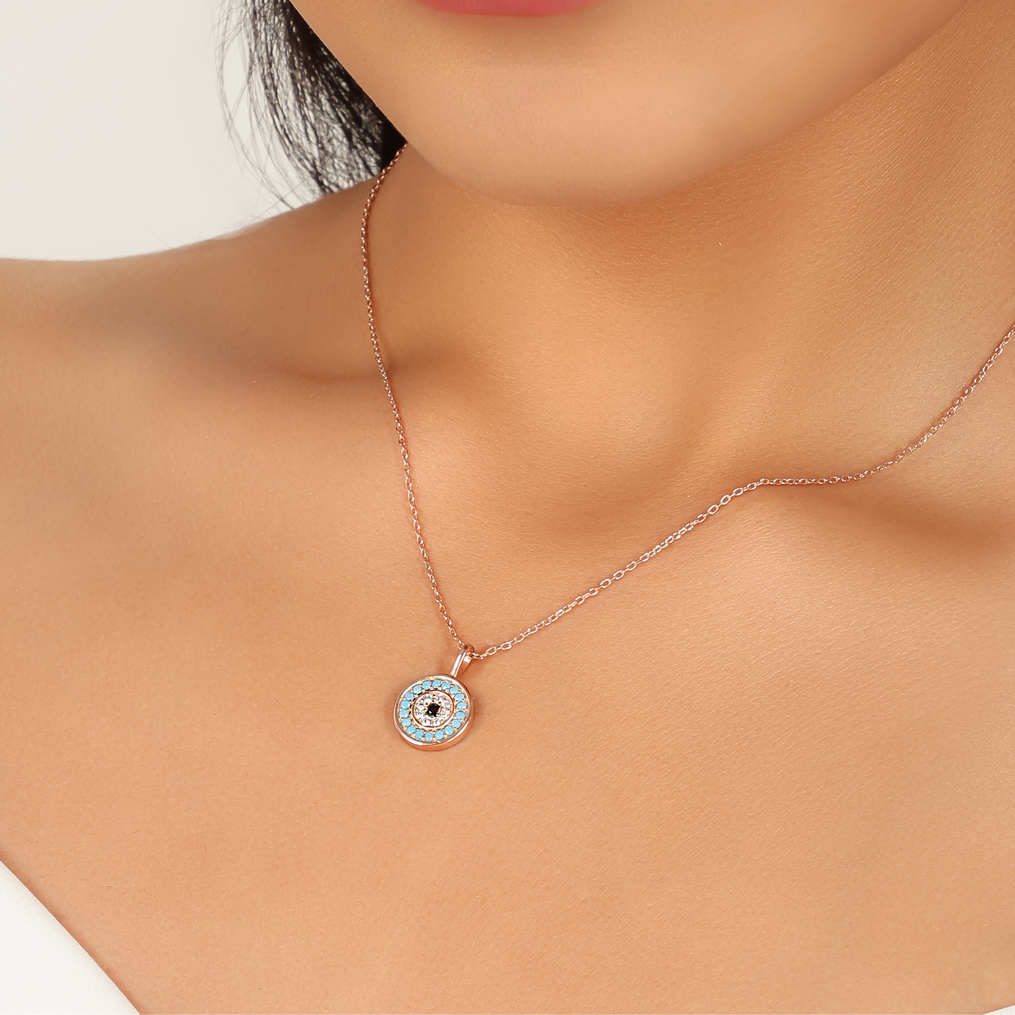 Round Evil Eye Pendant With Chain, Hallmarked 925 Sterling Silver sterlyn 925