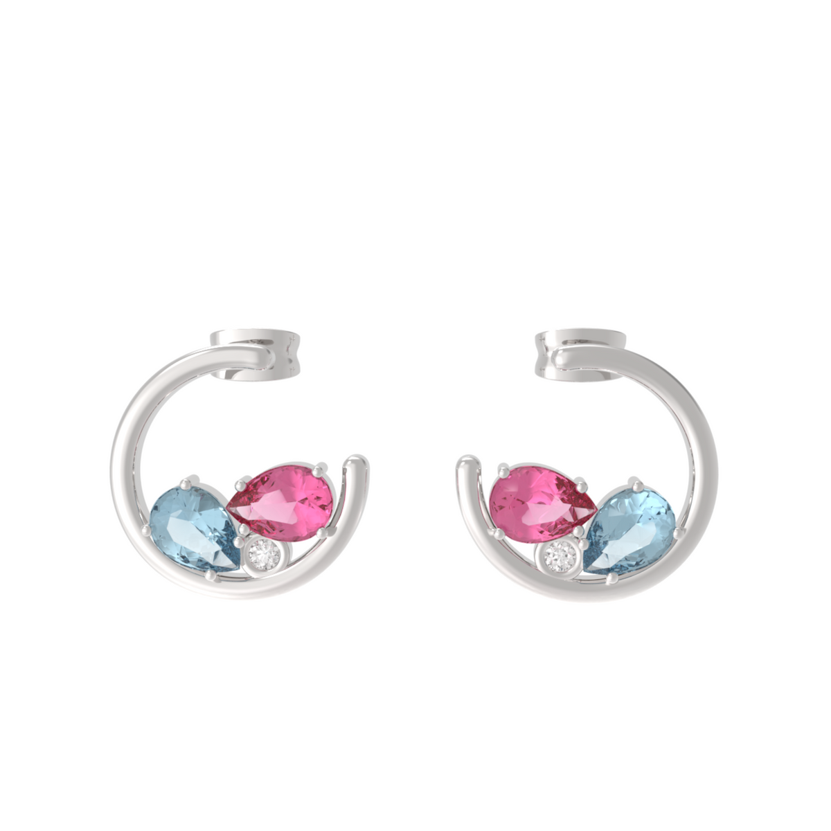 Scattered Multi Gemstone Half Circle Stud, Hallmarked 925 Sterling Silver sterlyn 925