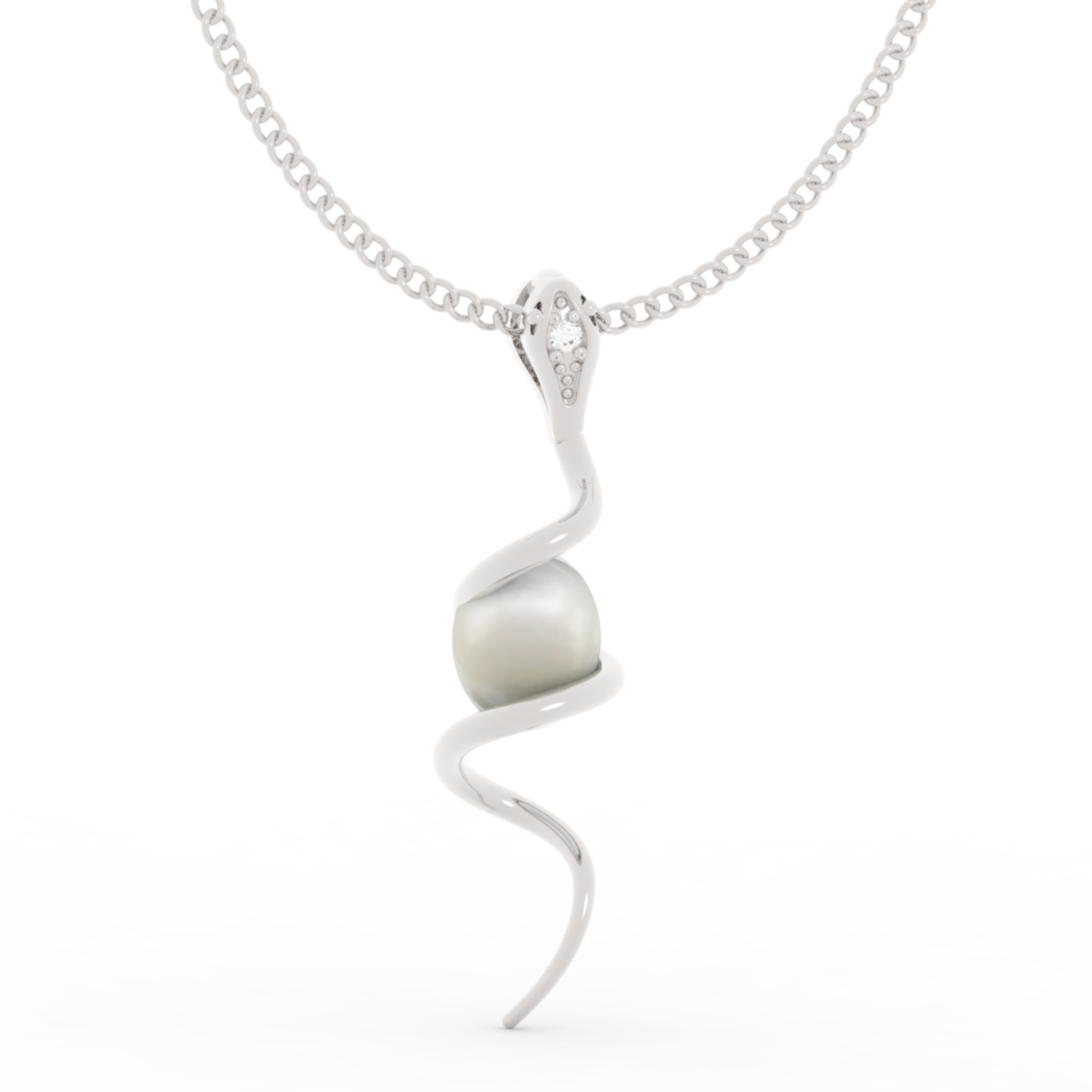 Serpentine Pearl Pendant With Chain, Hallmarked 925 Sterling Silver sterlyn 925