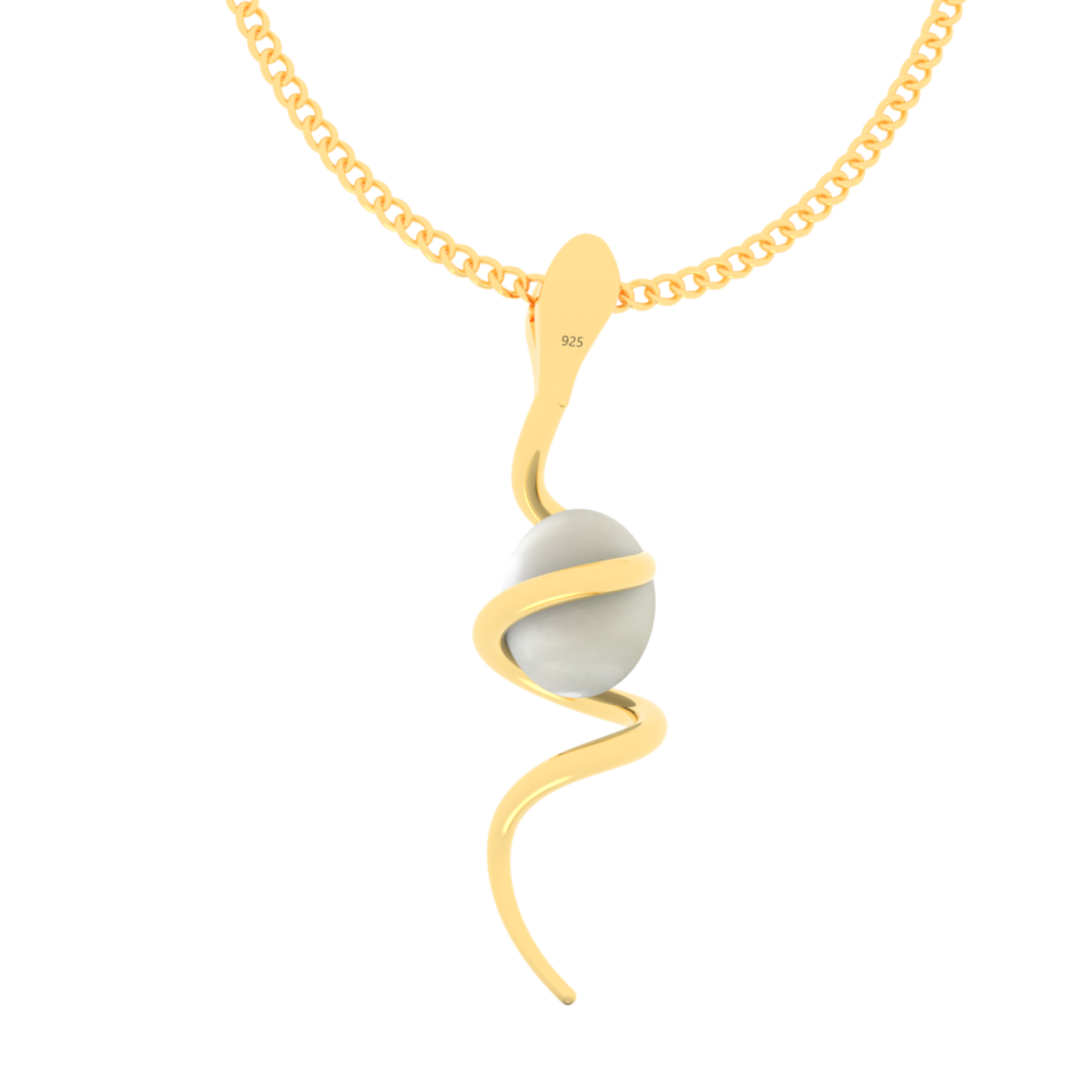 Serpentine Pearl Pendant With Chain, Hallmarked 925 Sterling Silver sterlyn 925