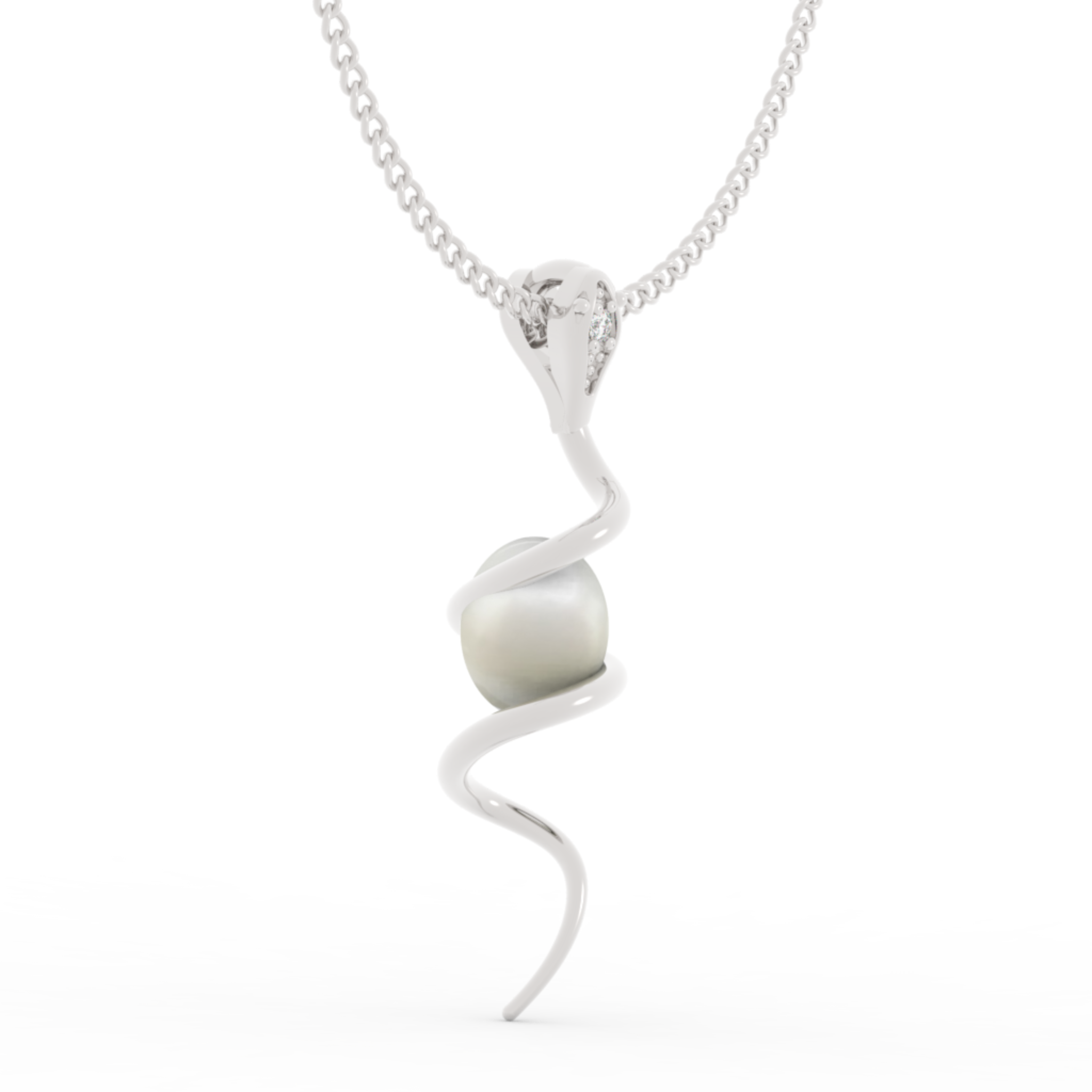 Serpentine Pearl Pendant With Chain, Hallmarked 925 Sterling Silver sterlyn 925