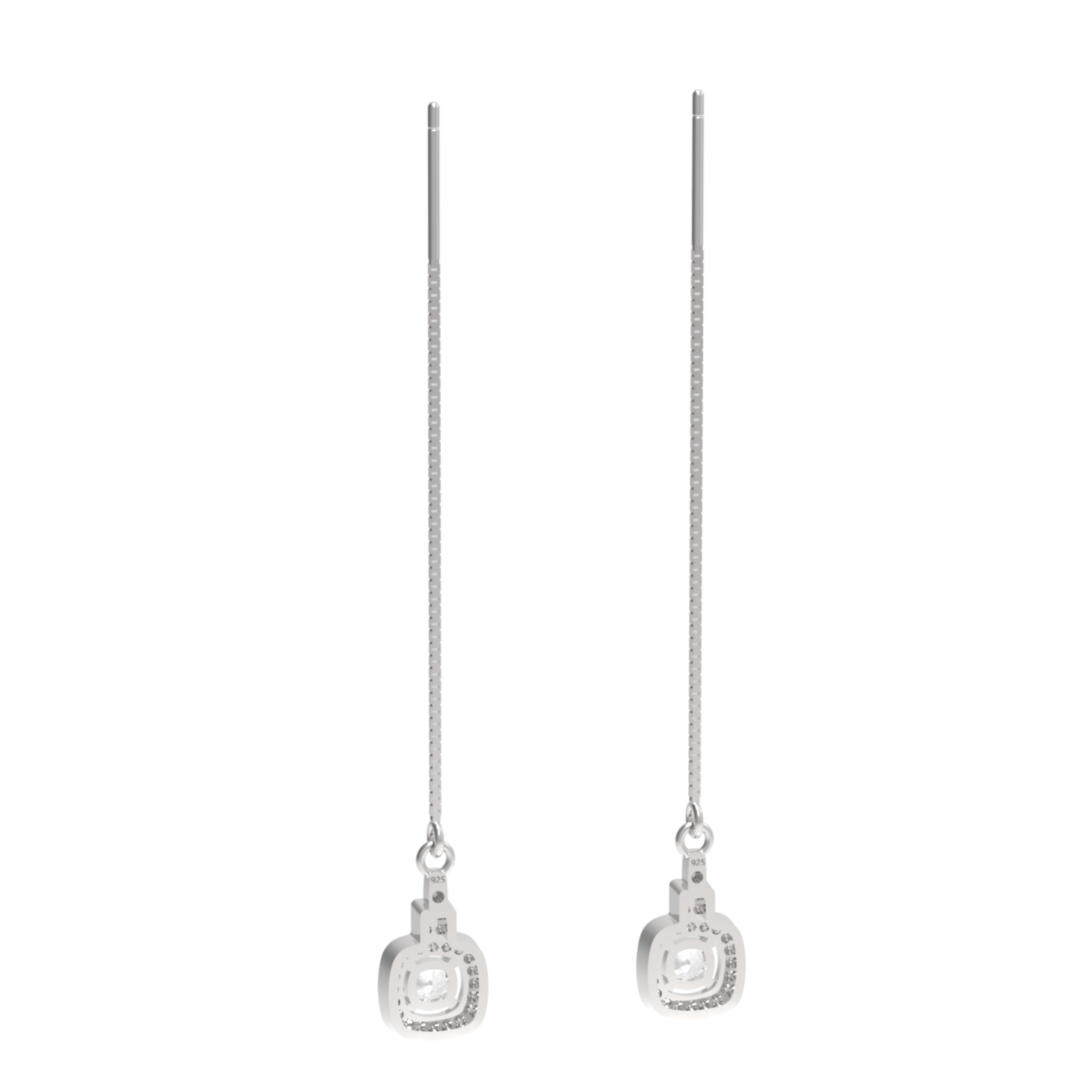 Sleek Chain Solitaire Drop Earrings For Wedding, Hallmarked 925 Sterling Silver sterlyn 925