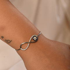 Sparkling Infinity Evil Eye Bangle Bracelet For Her, Hallmarked 925 Sterling Silver sterlyn 925