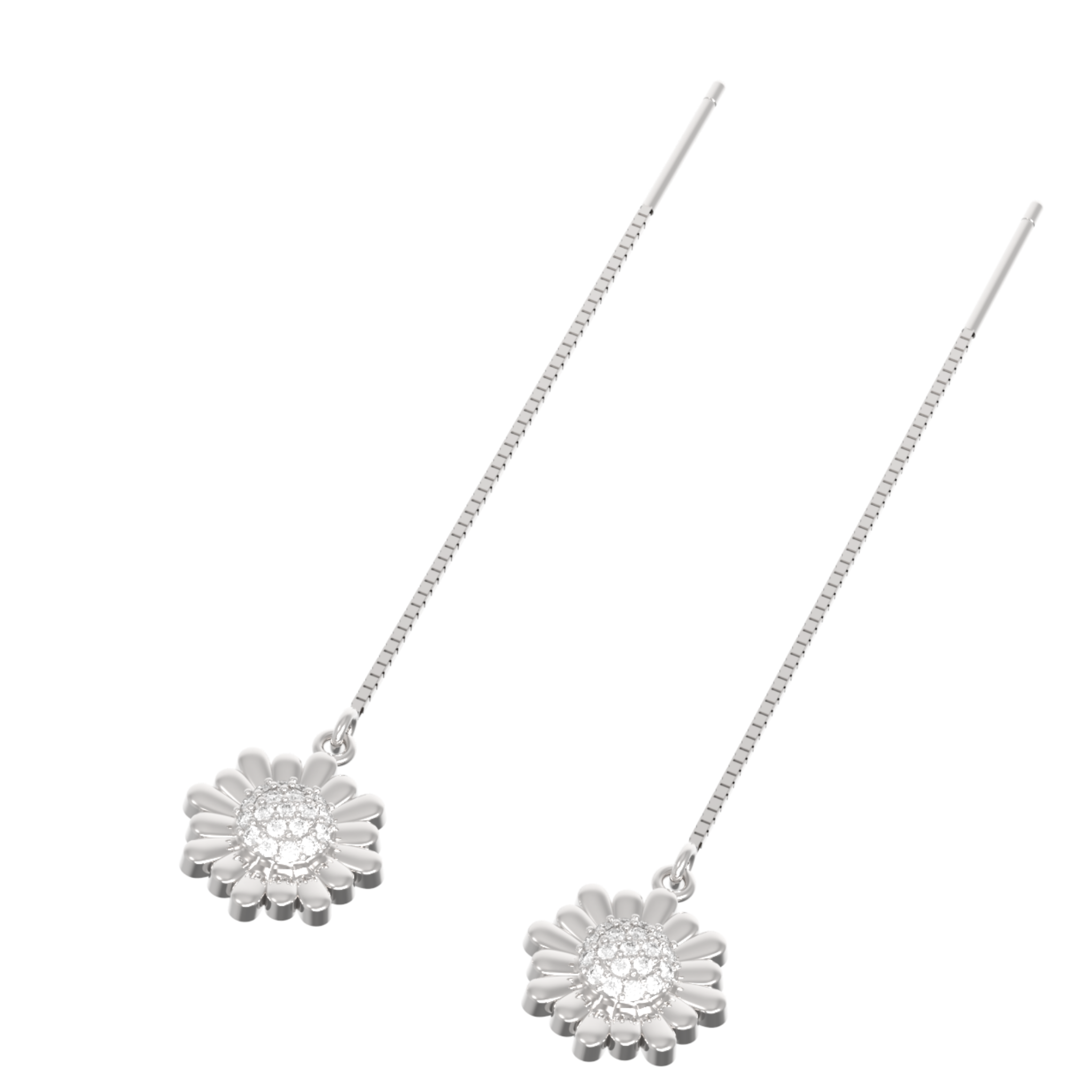 Sunflower Threader Earrings For Women, Hallmarked 925 Sterling Silver sterlyn 925