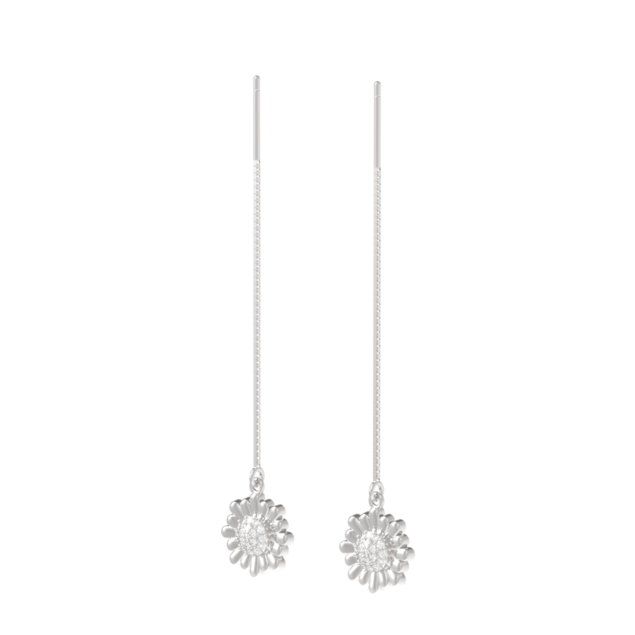 Sunflower Threader Earrings For Women, Hallmarked 925 Sterling Silver sterlyn 925