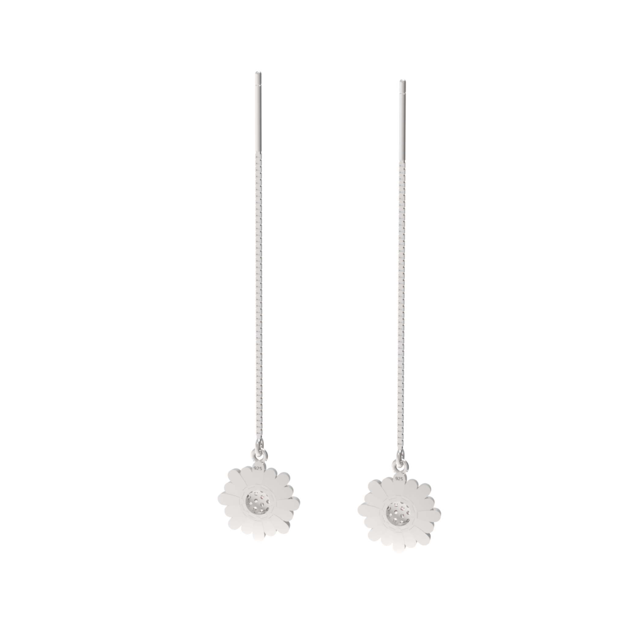 Sunflower Threader Earrings For Women, Hallmarked 925 Sterling Silver sterlyn 925