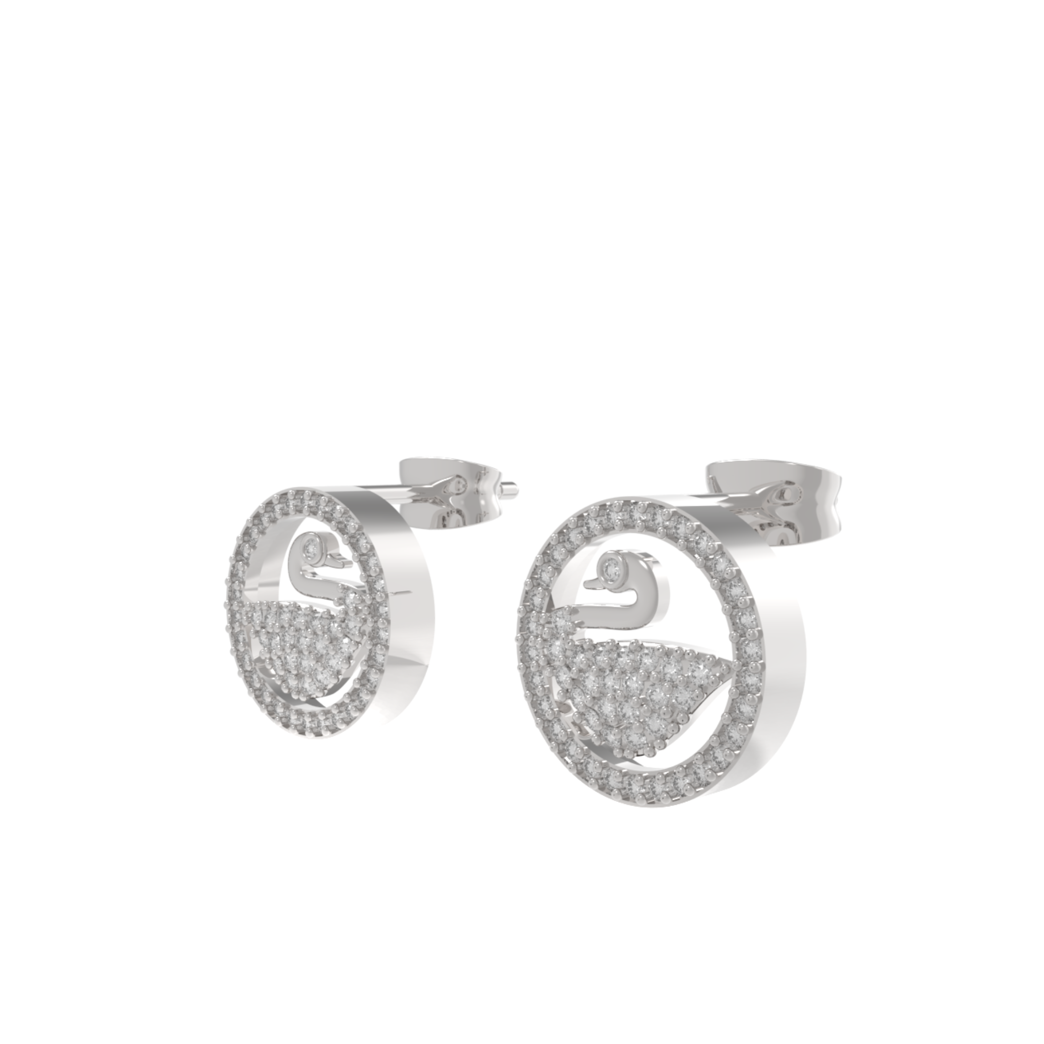 Swan Accent Round Stud Earrings, Hallmarked 925 Sterling Silver sterlyn 925