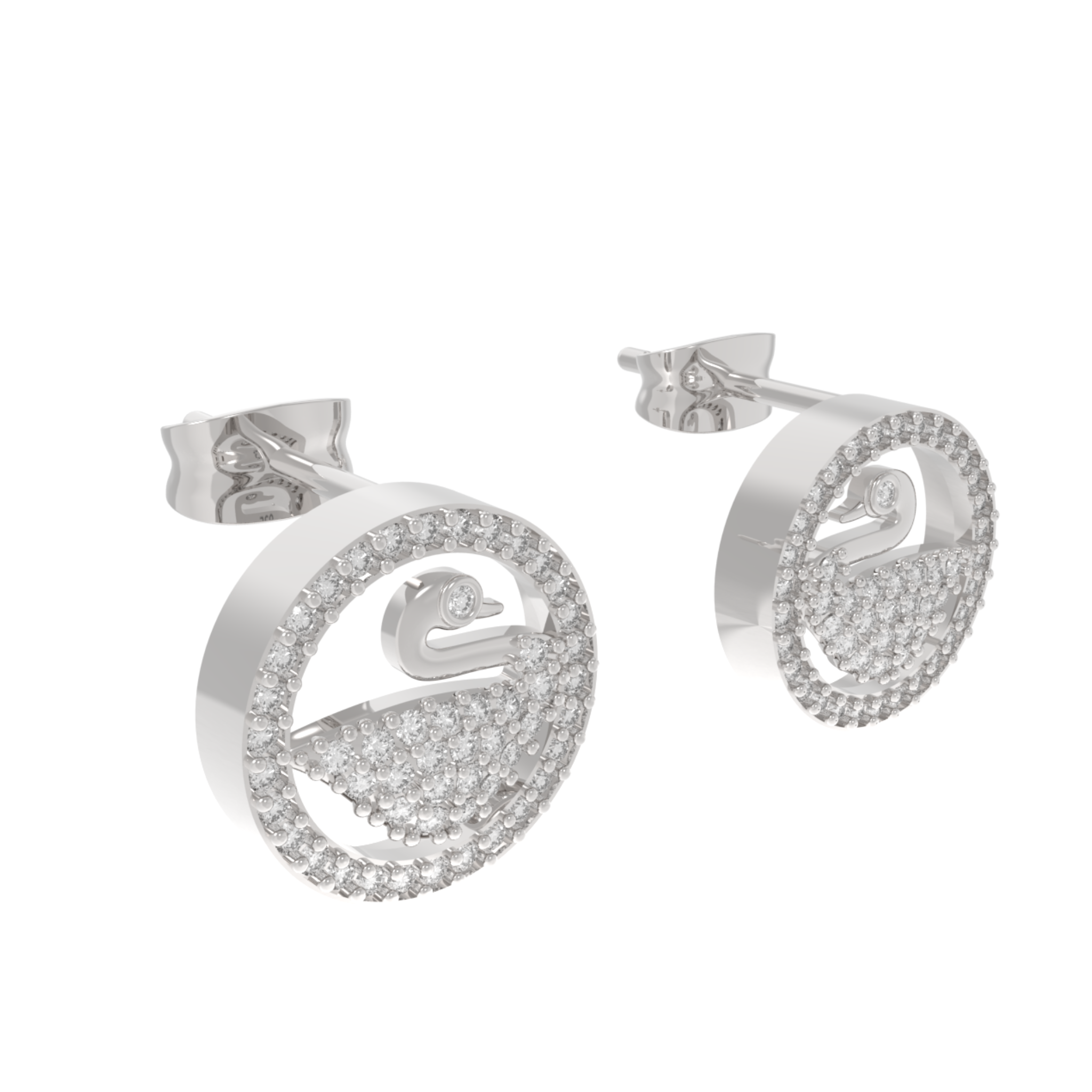 Swan Accent Round Stud Earrings, Hallmarked 925 Sterling Silver sterlyn 925