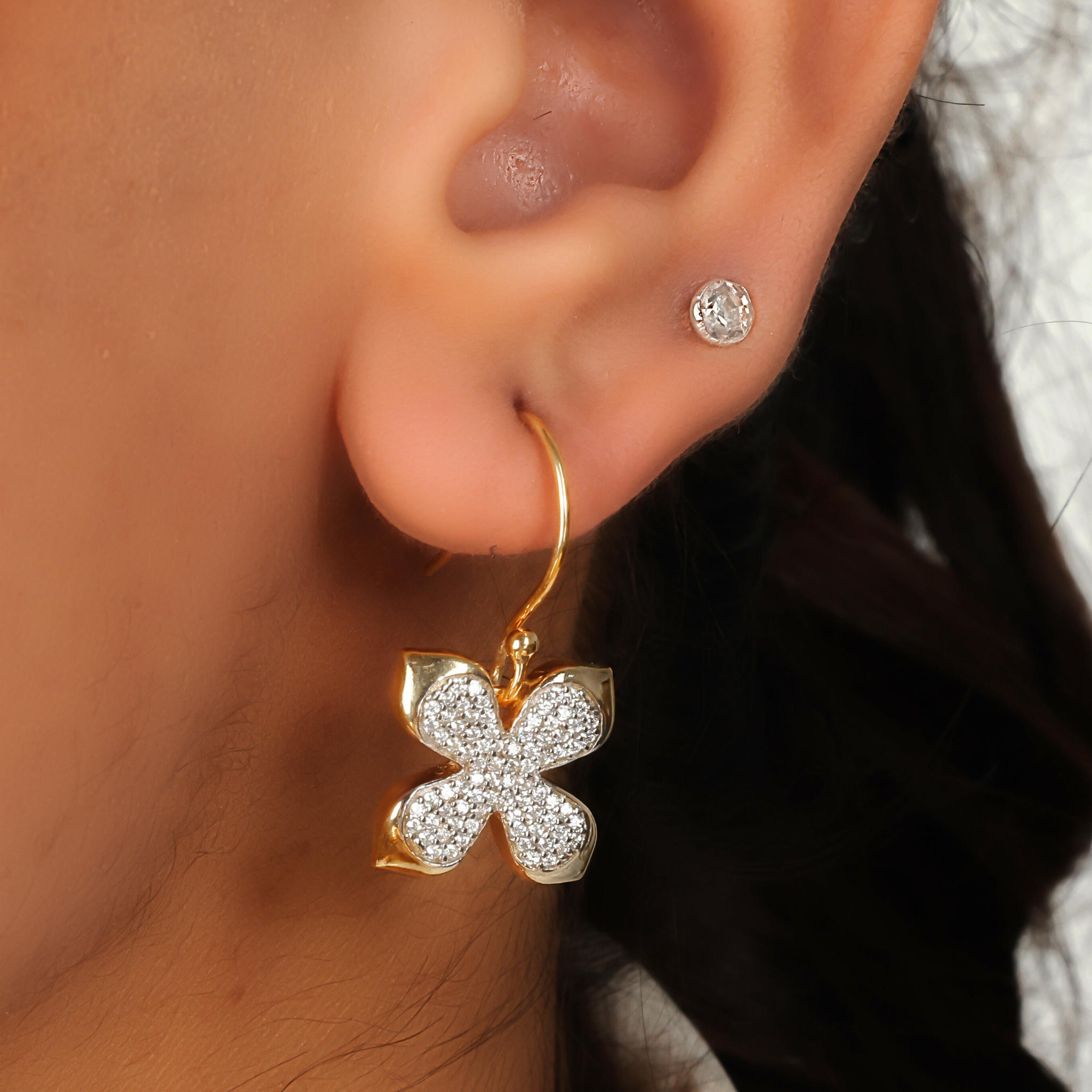 Trendy Four Leaf Flower Dangle Earrings, Hallmarked 925 Sterling Silver sterlyn 925