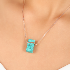 Turquoise Bar Stone Pendant With Chain, Hallmarked 925 Sterling Silver sterlyn 925