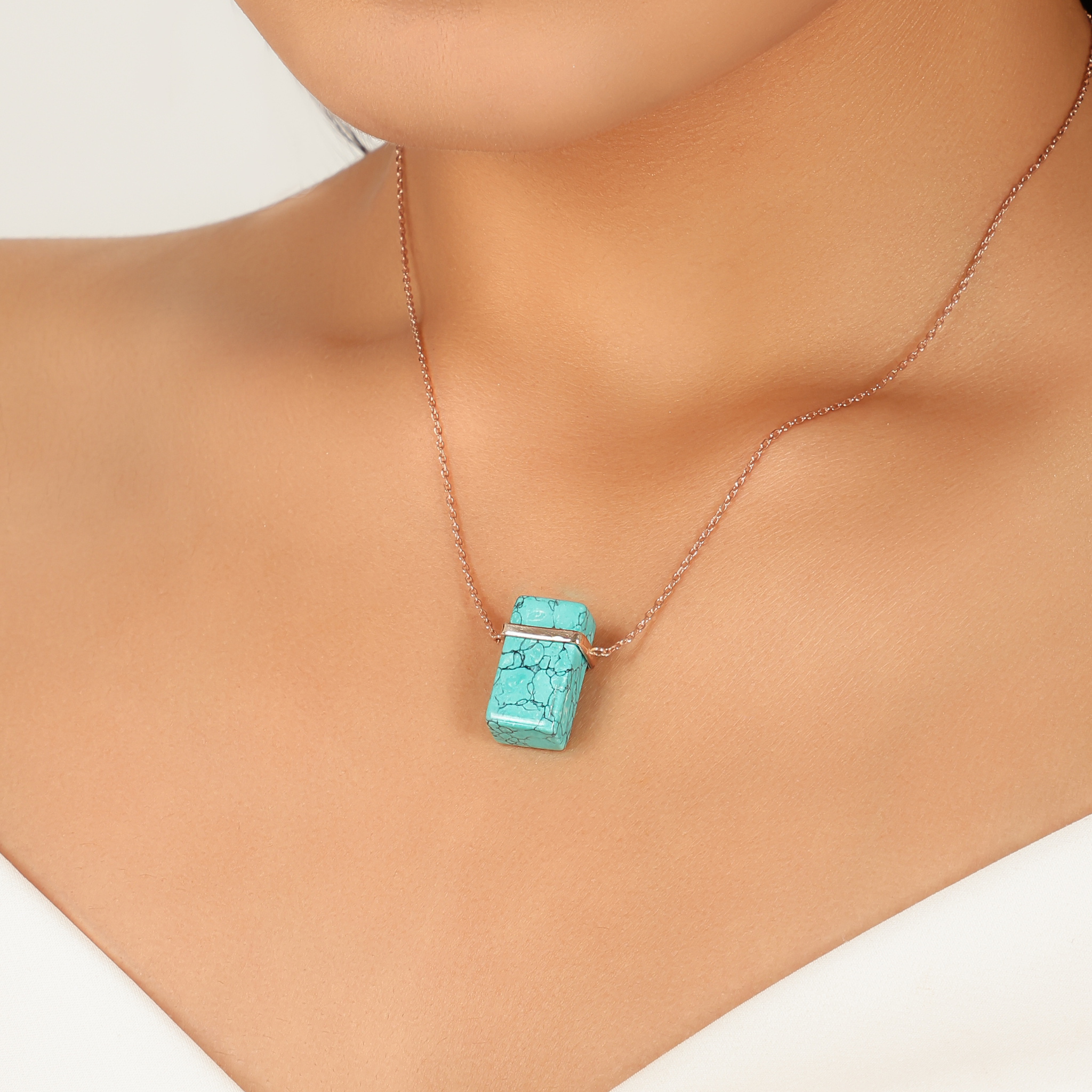 Turquoise Bar Stone Pendant With Chain, Hallmarked 925 Sterling Silver sterlyn 925